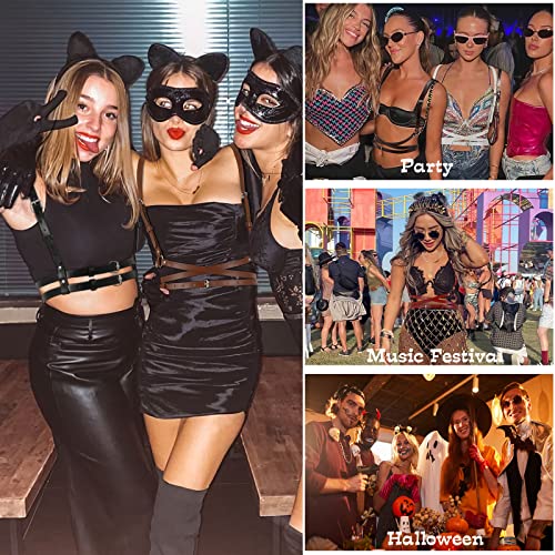 WERFORU Damen Punk Taillengürtel Verstellbare PU Leder Körperkette Gürtel für Frauen Mädchen Cosplay Rave Outfit Halloween Kostüm Schwarz