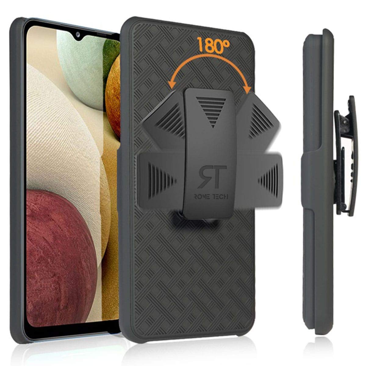 for Samsung Galaxy A12 Case with Belt Clip Holster, Kickstand Slim Cover Phone Case for Galaxy A12 - Black