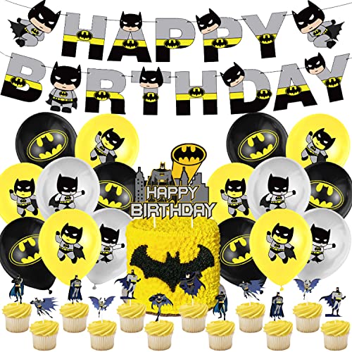Batman Cumpleaños Decoración 34 Pcs,Fiesta Batman Cumpleaños Kit,Globos Batman...