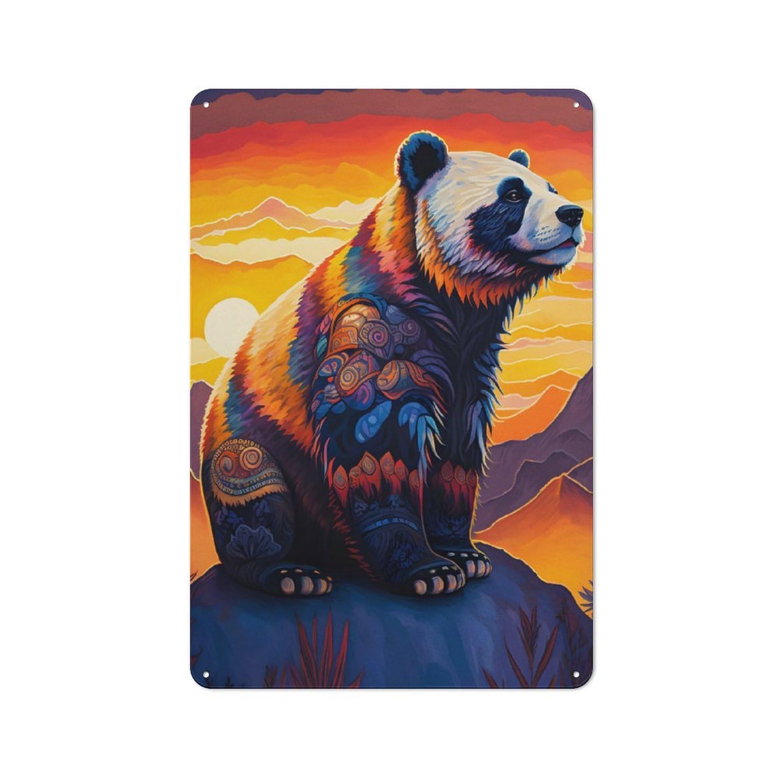 Junmoney Abstract Fluffy Panda Creative Metal Wall Decor 30X20cm, Metal Desk Wall Sign For Hobby Room, Office, Lounge Or Living Room
