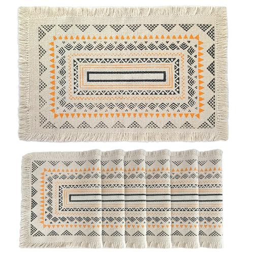 Ruvanti Cloth Placemats Set of 6 – 17"x11.5" Blend of Cotton, Polyester, Woven Placemats Washable Fabric, Table Mats Perfect for Farmhouse Kitchen, Parties, Holidays - Tribal Art by RUVANTI - Used condition - US$18.89