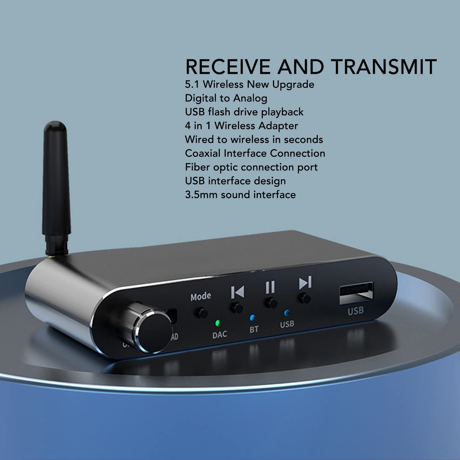 A05 Transmisor Receptor Bluetooth 4 en 1, Adaptador Audio con Óptica AUX Coaxial USB, A2DP y AVRCP, para Altavoces Estéreo Hogar, Control de Volumen