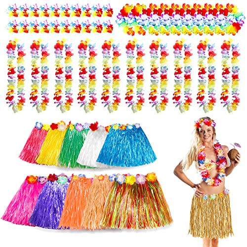 Gukasxi 50 Stück Hawaiian Gras Hula Rock Sets, hawaiianischen Blumen Girlanden Leis Stirnband Armbänder Luau Röcke, Rock Hawaii Party Kostüm Supplies für Hawaii Kostüme Tropical Luau Birthday Party