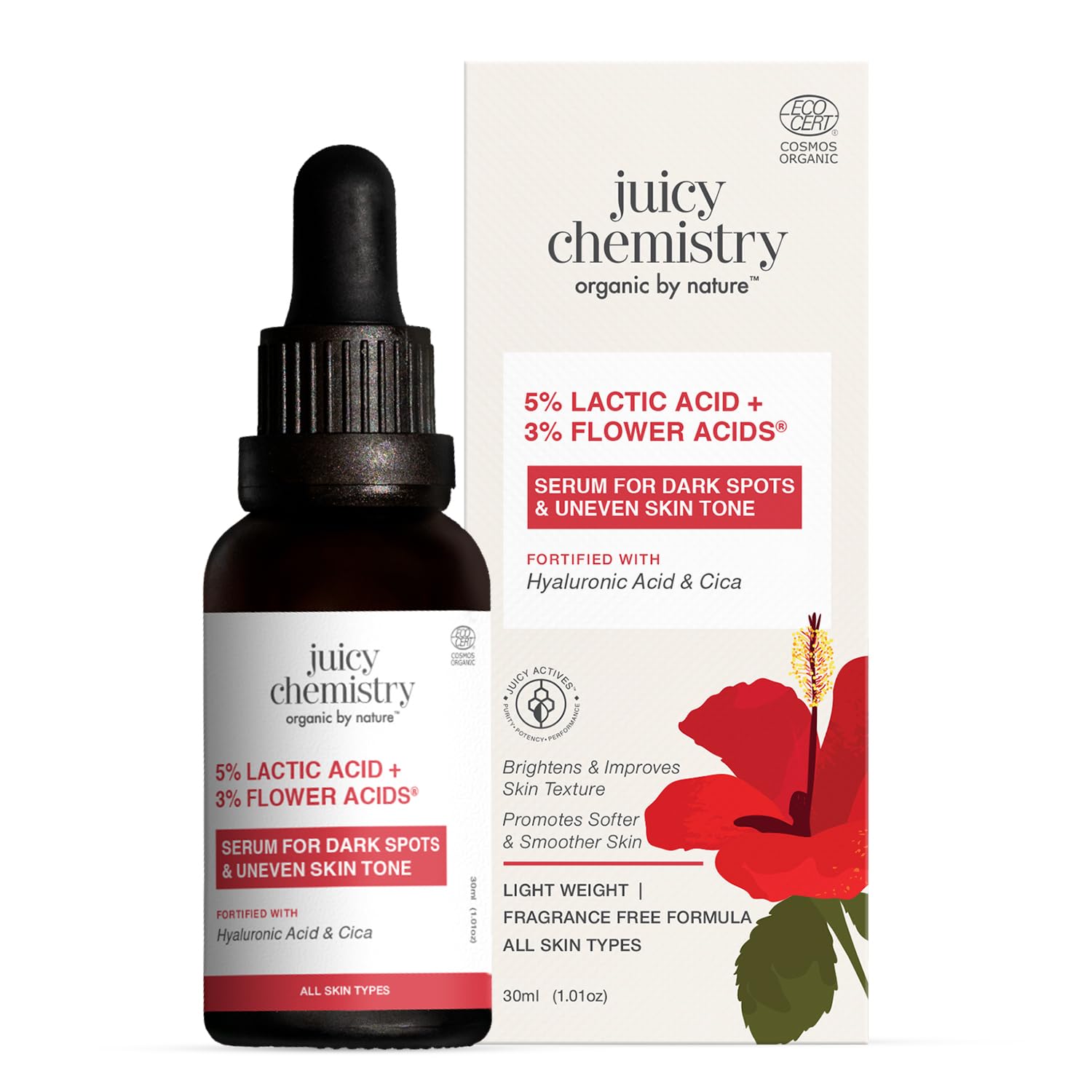 Lactic Acid and Flower Acids Serum, 30 ml, Gentle Exfoliating Serum for Glowing Skin