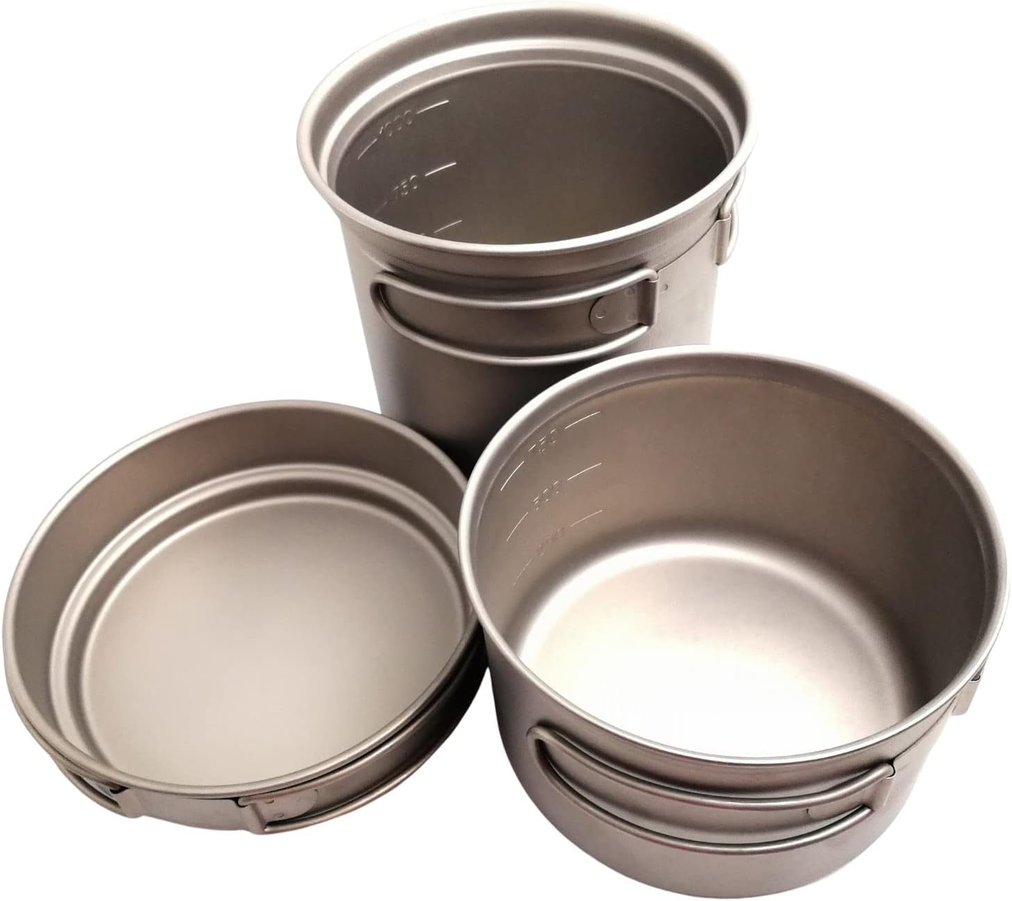 RISON Titanium Camping Cooking Set/Pot and Pan with Mesh Bag Hiking Picnic Outdoor Home Cookware with Handle Mug Sport Set-2.4L