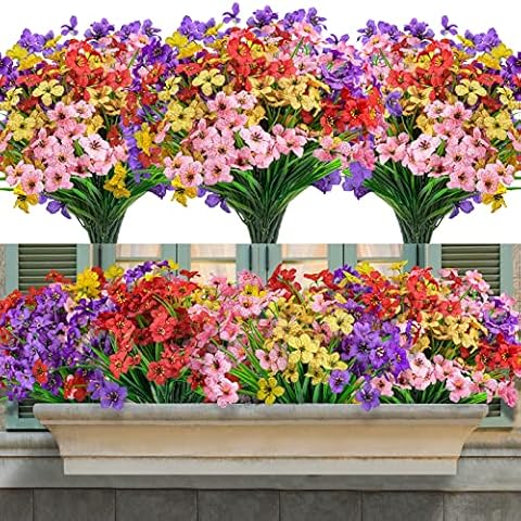 16 Bundles Artificial Flowers for Outdoor,UV Resistant Fake Flowers No Fade Faux Fake Plants for Spring Summer Garden Patio Window Box Office Table Kitchen Home Decoration Cover