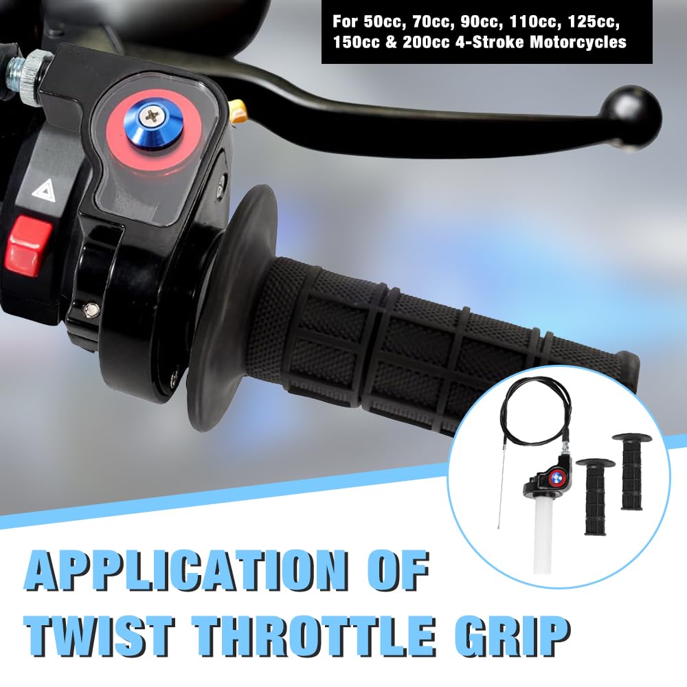 Kit Acceleratore Rapido Moto, Gas Rapido Scooter con Cavo 1.2M e Manubrio a Torsione in Alluminio, 7/8'' 22mm Gas Rapido Manopola per Moto da Cross 50-250cc,Bici da Cross,Pocket Bike,Scooter