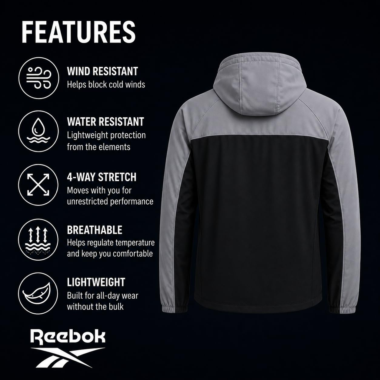 Reebok Sudadera con capucha de sherpa para hombre, rendimiento activo, forro polar, cálida, con forro de sherpa, con cremallera, para hombre