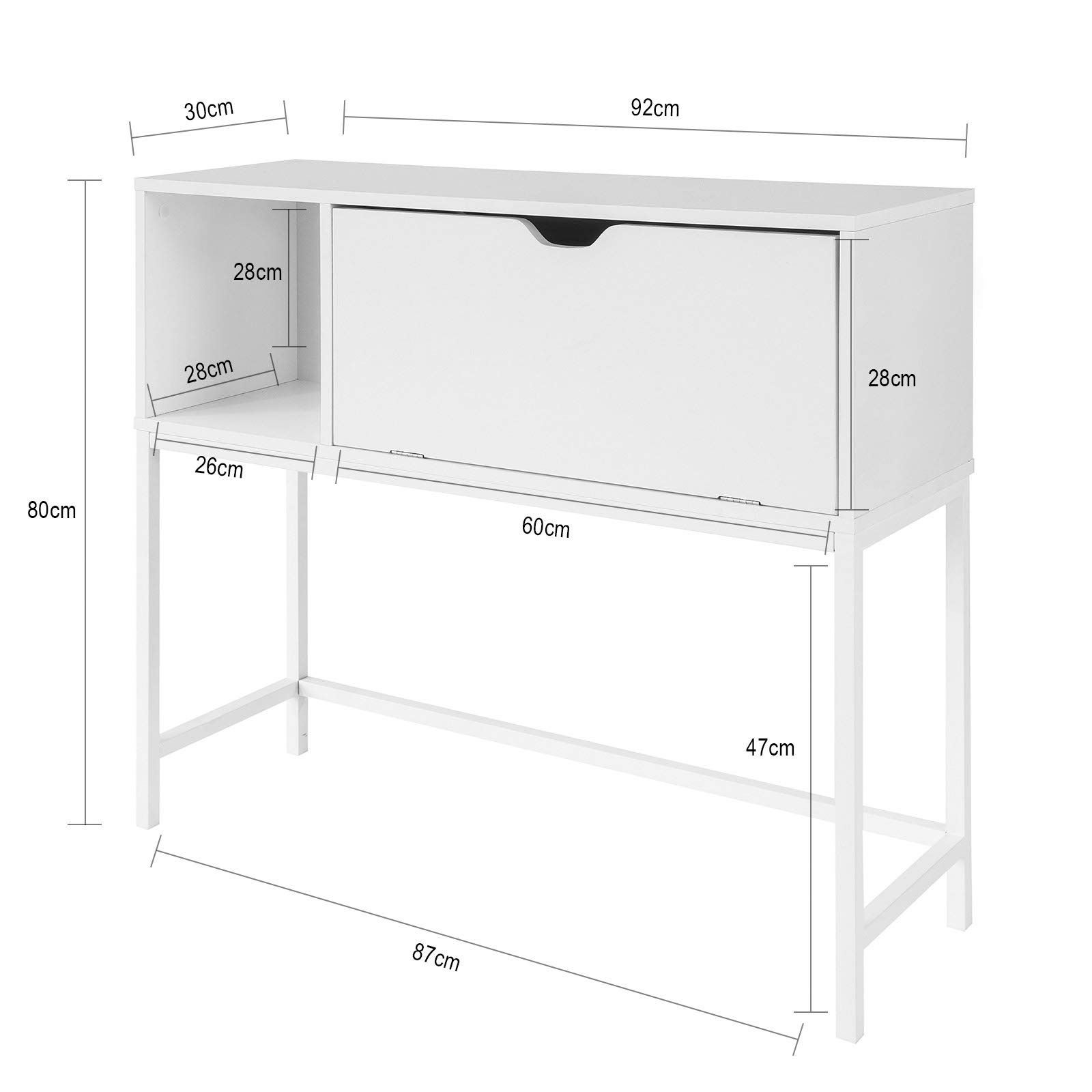 SoBuy Consolle Ingresso Mobiletto con 1 Grande Armadio salvaspazio L92*P30*A80 cm, Bianco FSB21-W