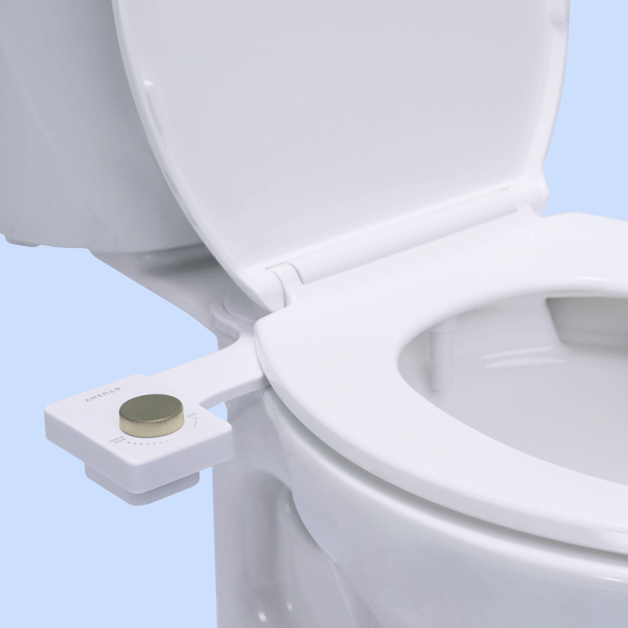 TUSHY Świeży bidet: ultracienkie mocowanie deski sedesowej (nieelektryczna samoczyszcząca dysza higieniczna) łatwa instalacja DIY <10 min (regulowana kontrola ciśnienia wody), matowa mosiężna gałka