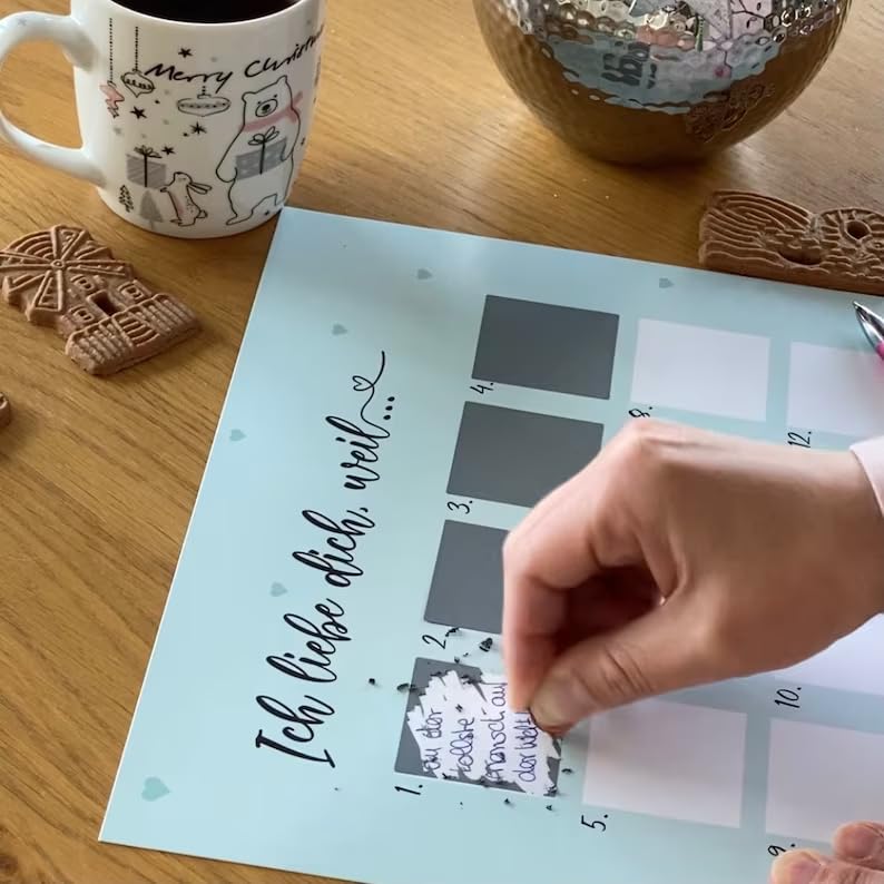Adventskalender zum Rubbeln „ICH LIEBE DICH“ Weihnachtskalender,Adventskalender für Weihnachten,Postkarte für Adventskalender „Ich liebe Dich“.