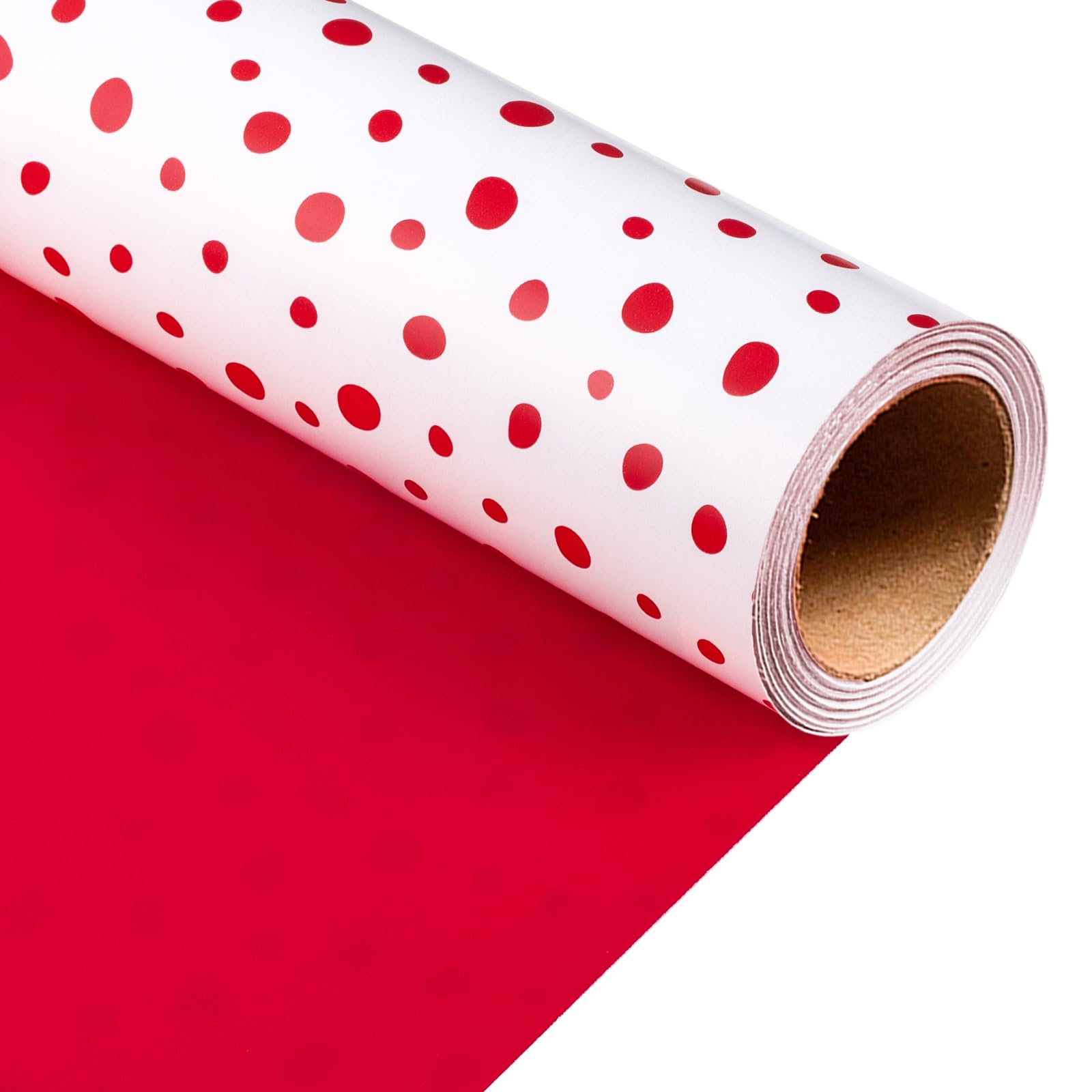 Burymento Red Lrregular Wave Point Wrapping Paper, Reversible Gold Gift Wrap for Birthday, Valentines, Mothers day, Graduation, Wedding, Fathers day, Baby Shower, Christmas (17in x 16.4ft)