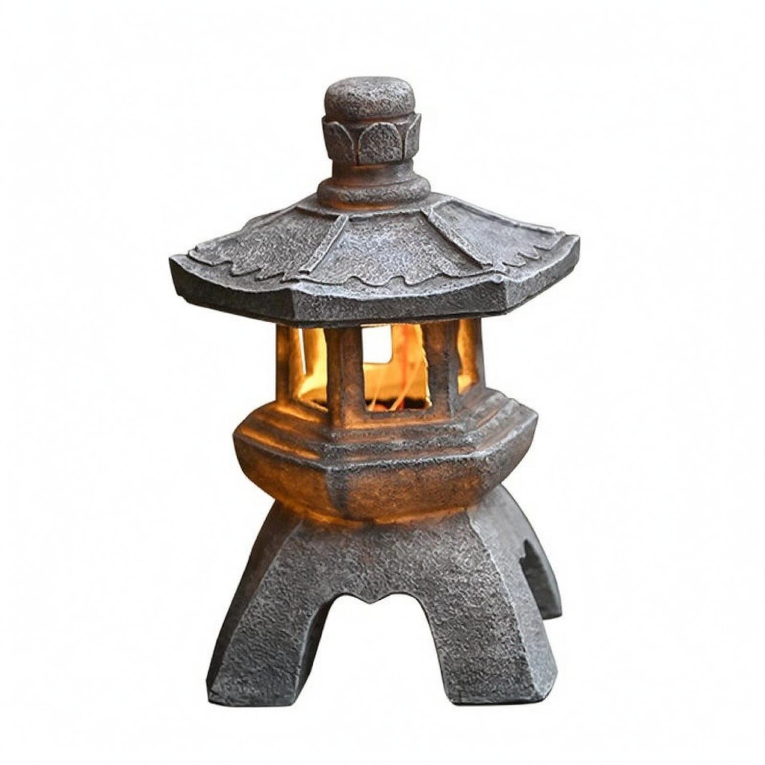 Stone-Like Solar Lantern Ornament Freestanding Solar Garden Lantern Antique Style Standing Garden Light Textured for Courtyard, Patio, Landscape Display, Hexagonal a-image-31