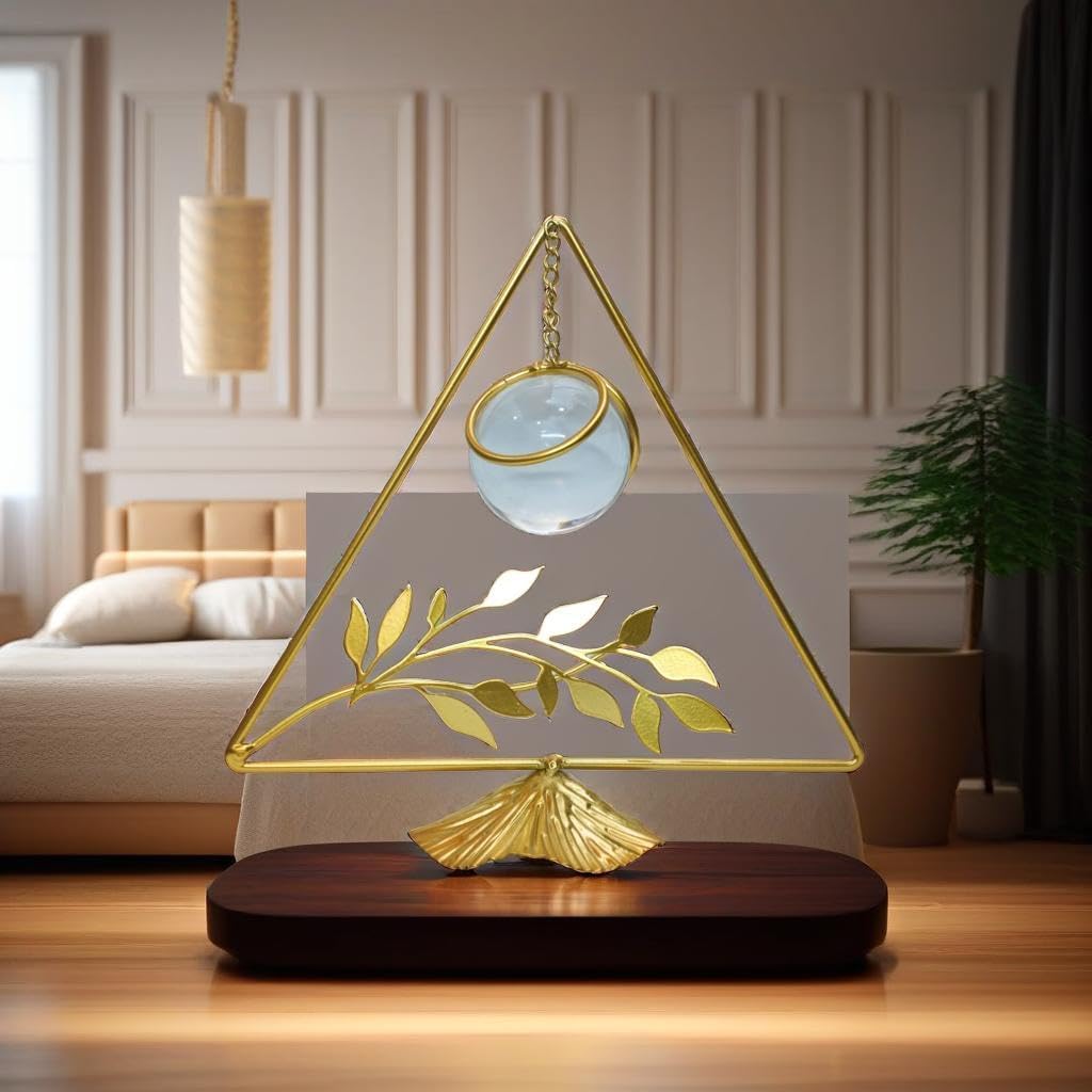 AJARVAR Crystal Ball Ornament, Clear with Gold Metal Stand, Modern Simple Abstract Style Firm Frame Fortune Teller Crystal Ball with Stand for TV Cabinet (SMH-12)