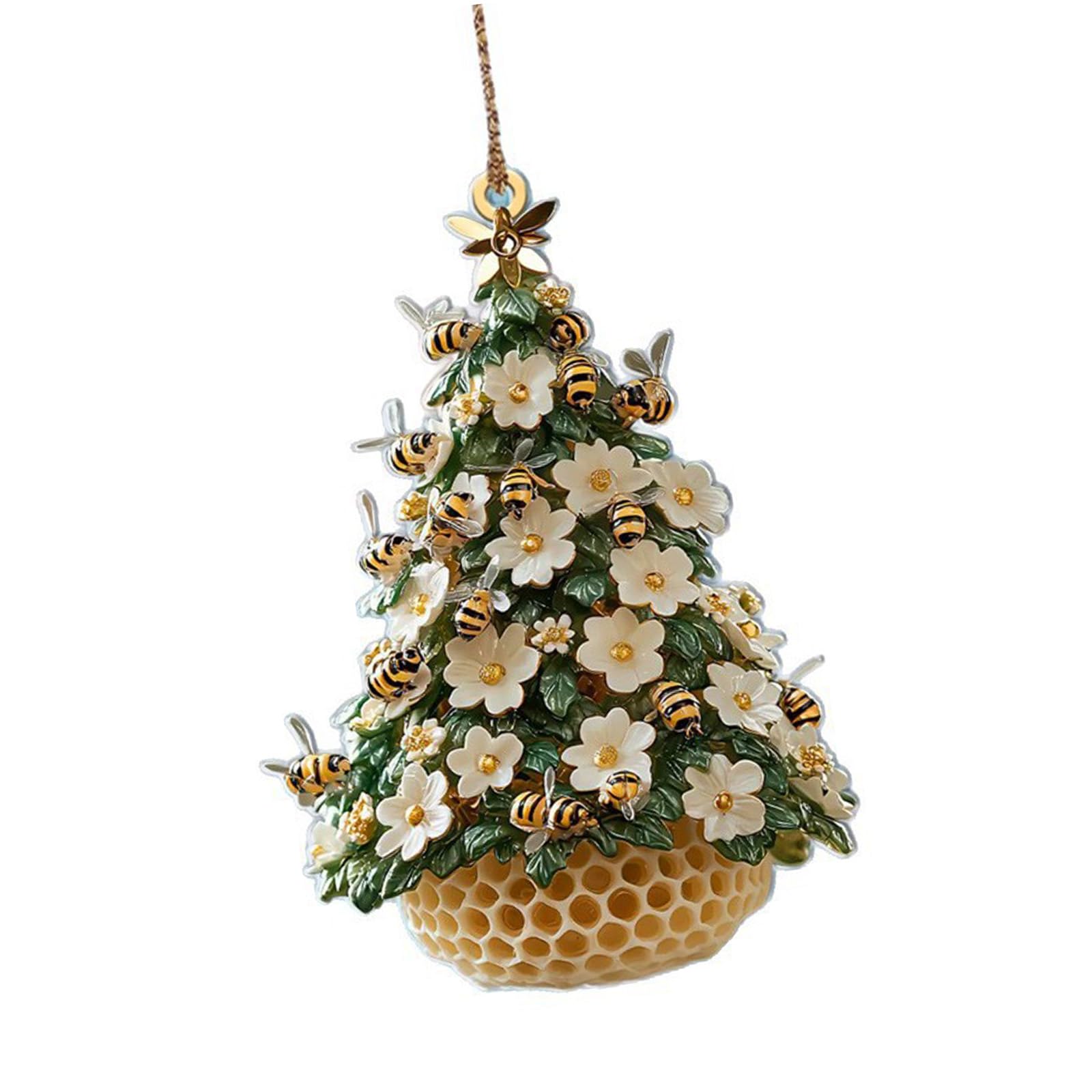 Kalttoy A Bees Honeycombed Christmas Tree Shape 2D Crylic Pendant Charm For Holiday Parties Decoration Indoor Hanging Craft Honeycombed Christmas Tree Crylic Ornament