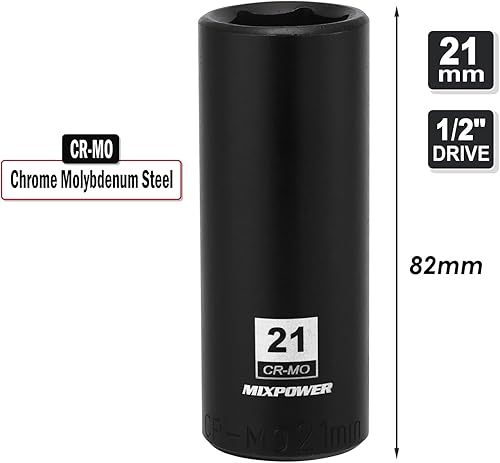 Miniatura 16 de MIXPOWER Enchufe de impacto profundo de 1/2", CR-MO, 1.417 in, métrico, 6 puntos, tuerca de eje de grado de impacto para una fácil extracción