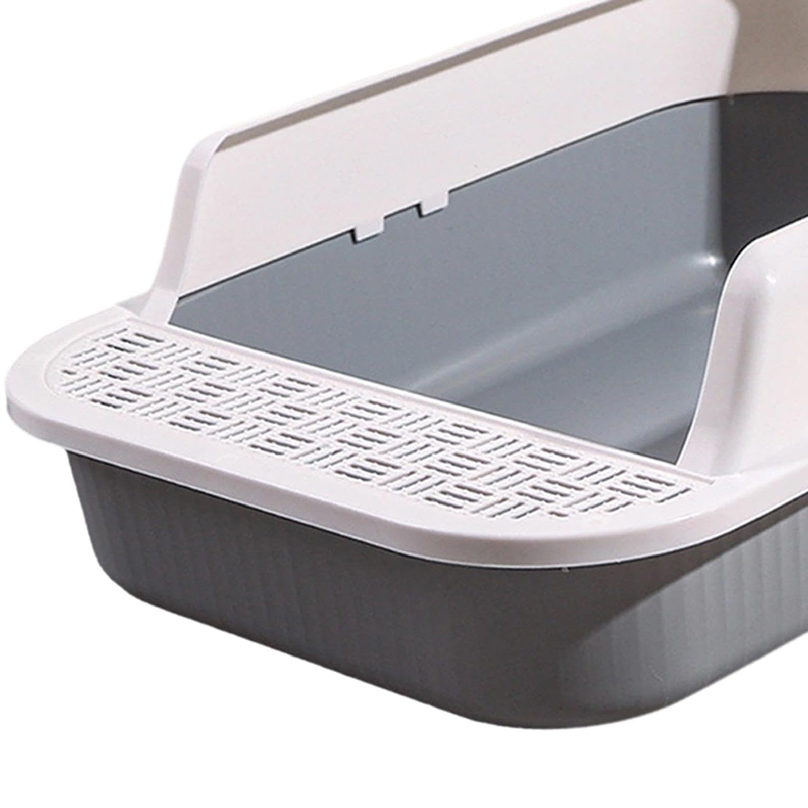 Lettiera per Gatti, Toilette per Gatti Semichiusa, Cassette Igieniche per Gatti Antispruzzo, Vaschetta per Sabbia per Gatti Grande, 53x35x18cm, Bianco e Grigio