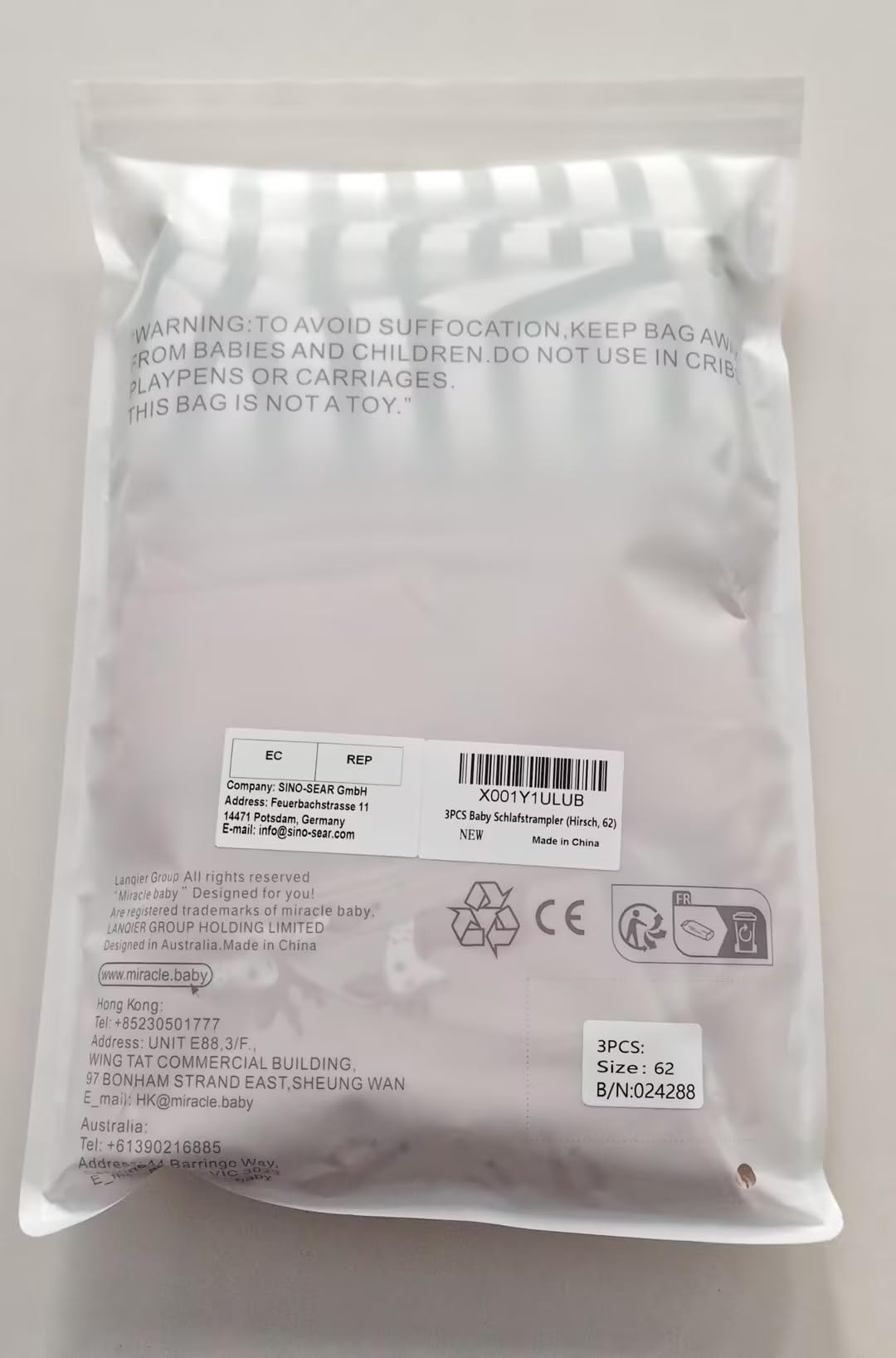 3PCS Baby Schlafstrampler Babychlafanzug Babyschlafsack Baumwolle mit Füßen mit knöpfen Gr. 56 62 68 für Junge Mädchen Neugborenen