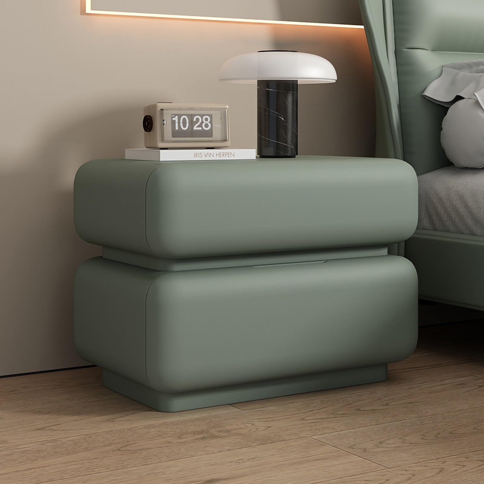 FCHZJCZYT Modern Bedside Table, Fully-Assembled Nightstand with Drawers, Minimalist Nightstand, Hidden Handles Fully Assembled, Luxury Bedroom Furniture,green,40 * 40 * 48cm/16 * 16 * 19"