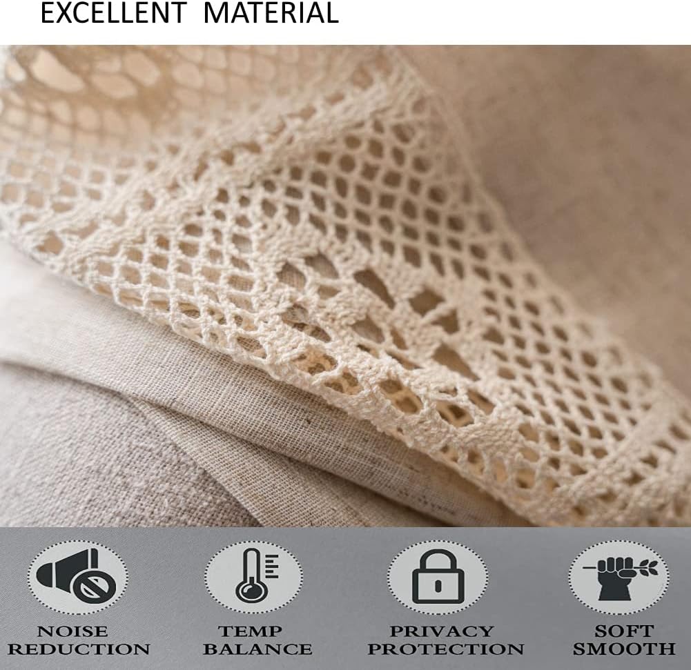 AMZALI Boho Curtains with Tassel Handmade Semi-Blackout Drapes Lace Patchwork Crochet Farmhouse Window Curtain Panels Rod Pocket Curtain for Living Room Bedroom 1 Panel 59" W x 84" L, Beige