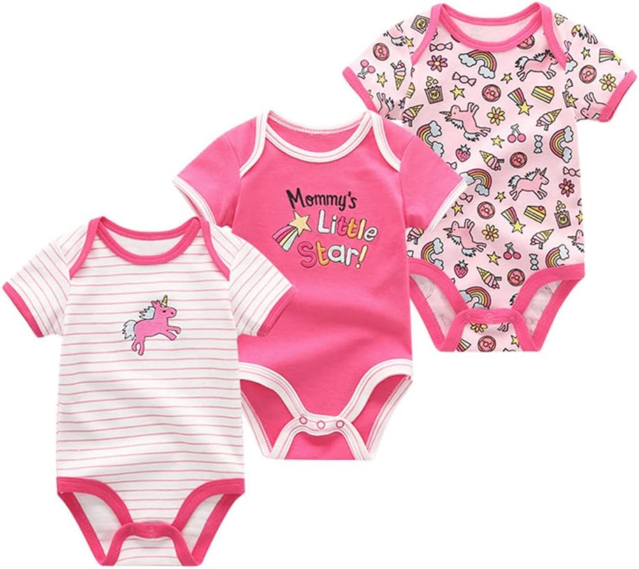 Chamie Baby Bodysuit Short Sleeve One-piece Suit Newborn Jumpsuit Infant Vest for Baby Boys and Girls 0-12 Months, Pack of 3, color 2, 0-3 Months