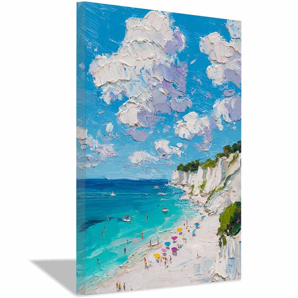 HOQIU Canvas Wall Art Impressionist Beaches es Art canvas art, art print, house decor, bedroom wall decor above bed, prints for living room.(Multicolor)-40x60cm Framed