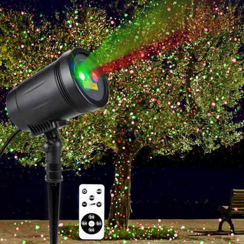 Image of Christmas Laser Projector Lights Outdoor Indoor, 2 Colors with Red and Green Star Show, Christmas Laser Projector Lights Waterproof with Remote Decor for Christmas Holiday Party Garden Patio