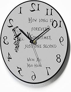 Reverse Wall Clock - Alice - Mad Hatter - Round Funny Clock - Backwards running Time - Counterclockwise Wall Clock - Room Deco - Optional RGB LED 5V Backlit