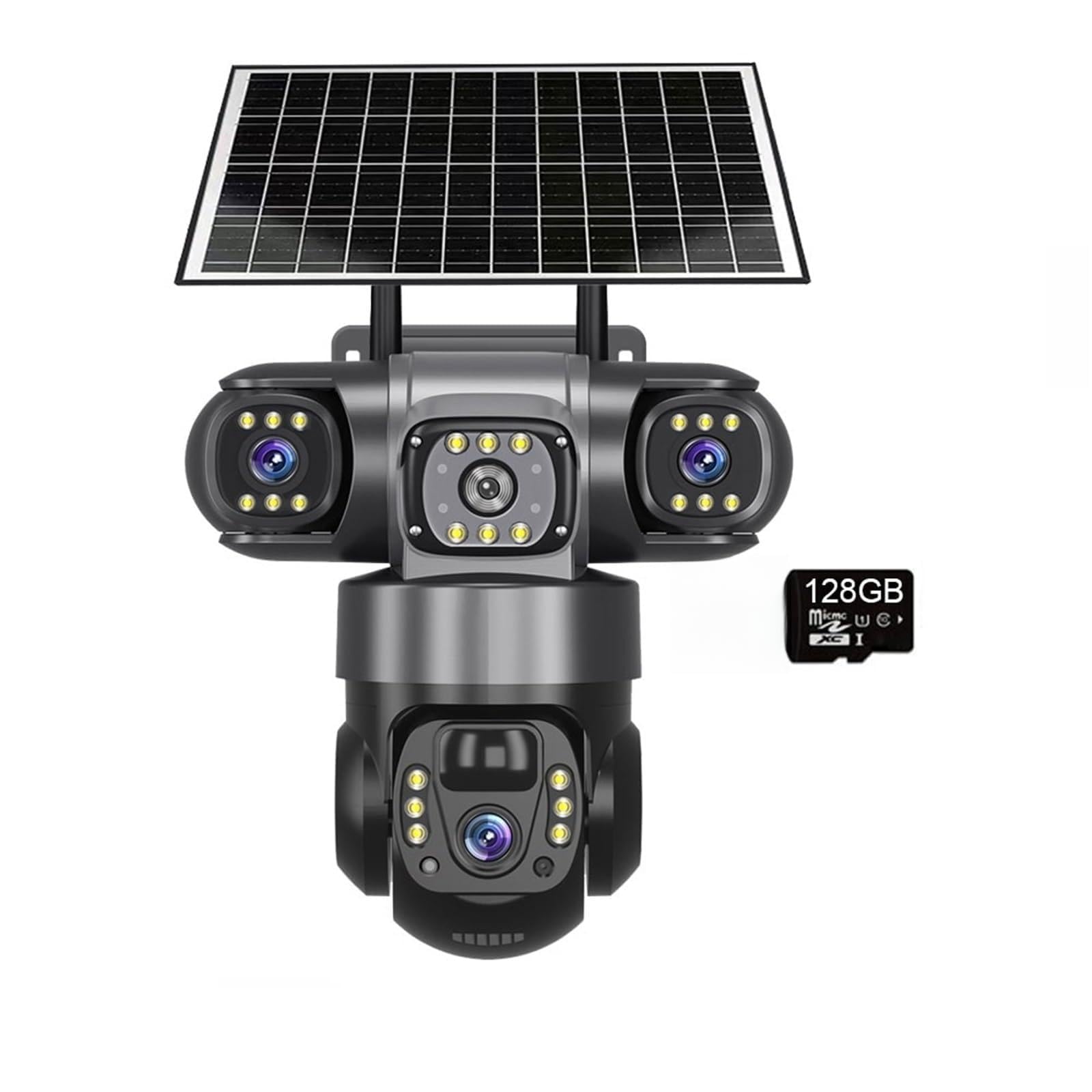 JVDDI Outdoor 4G Solar Power Camera 2MP 6K Triple View PIR Motion Detection CCTV Video Surveillance Monitor Built In Battery(4G Camera 128GB Card)