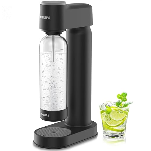 Philips Sparkling Water Maker ADD4901BKOQ/37, Plastic Soda Streaming Machine with Quick Twist Bottle, 1L BPA free PET Carbonating Bottle, Soda Maker Compatible with 60L CO2 Carbonator (NOT Included)