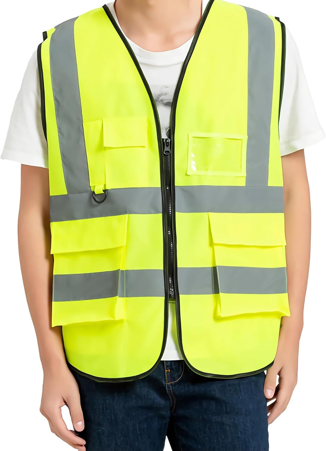 High Visibility Reflective Safety Vest with Pockets and Zipper for Men Women Work Construction Vest