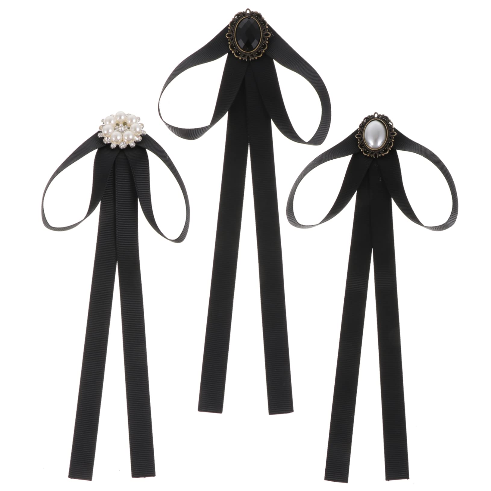 PACKOVE Japanese Girl Bow Tie 3pcs Black Bow Ties Pin Bow Tie for Women's Collarless or Small Collar Shirts Elegant Lady Accessories