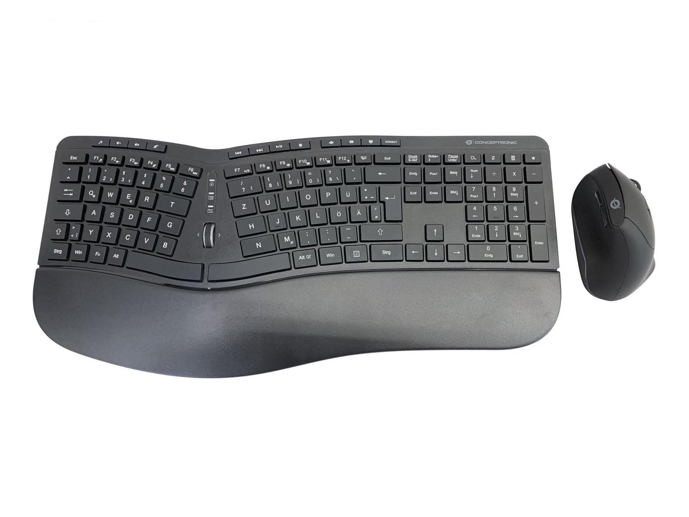 Conceptronic ORAZIO02DE Ergo bezprzewodowy zestaw składający się z ergonomicznej klawiatury i myszy pionowej, niemiecki układ