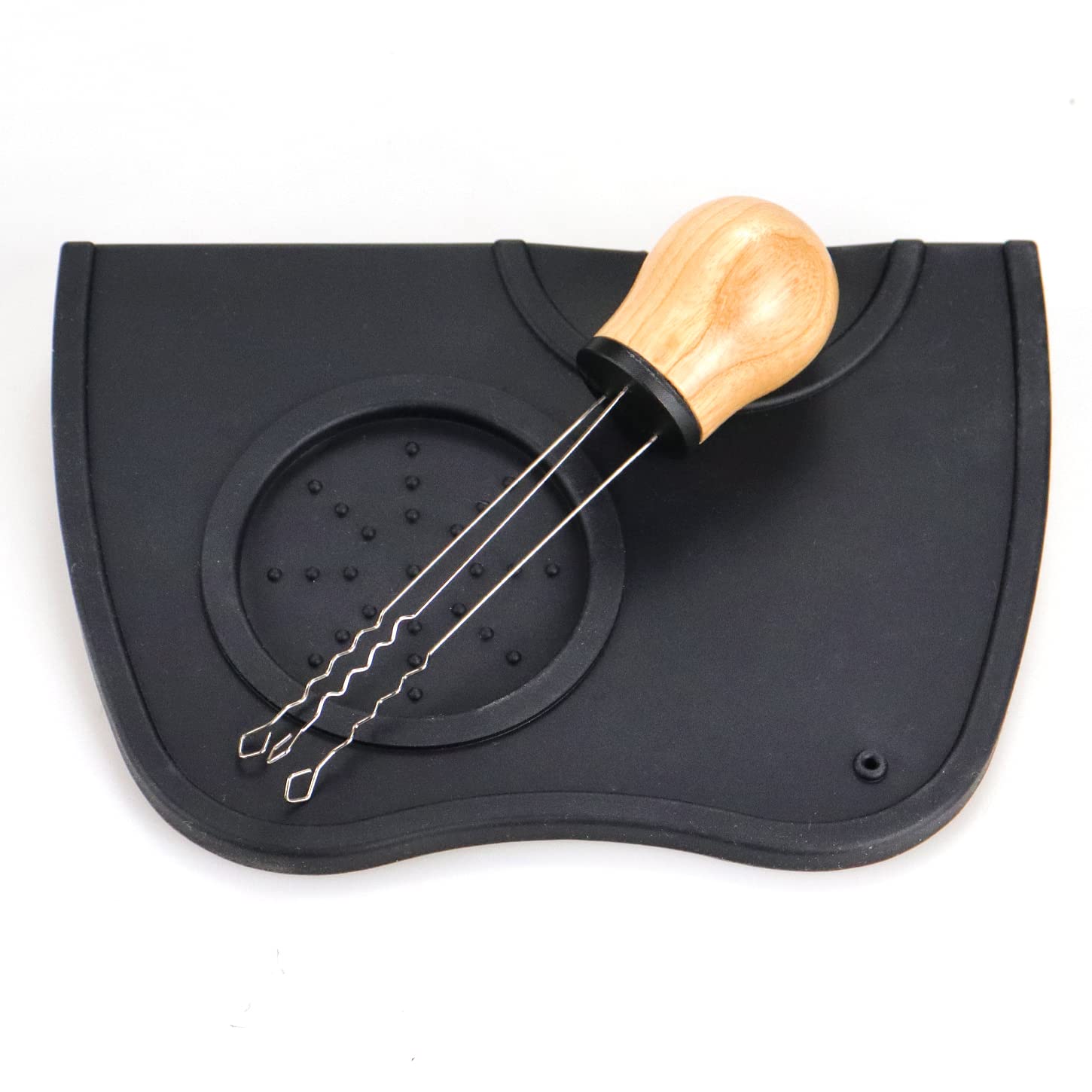 Espresso Tamper Mat with Coffee Stirrer, Food Safe Silicone Coffee Tamp Mat Anti-Slip, Corner Tamping Pad Non-Slippery Soft Odorless Holder Pad Black for Barista Tool Kitchen Office Bar Shop Worktop