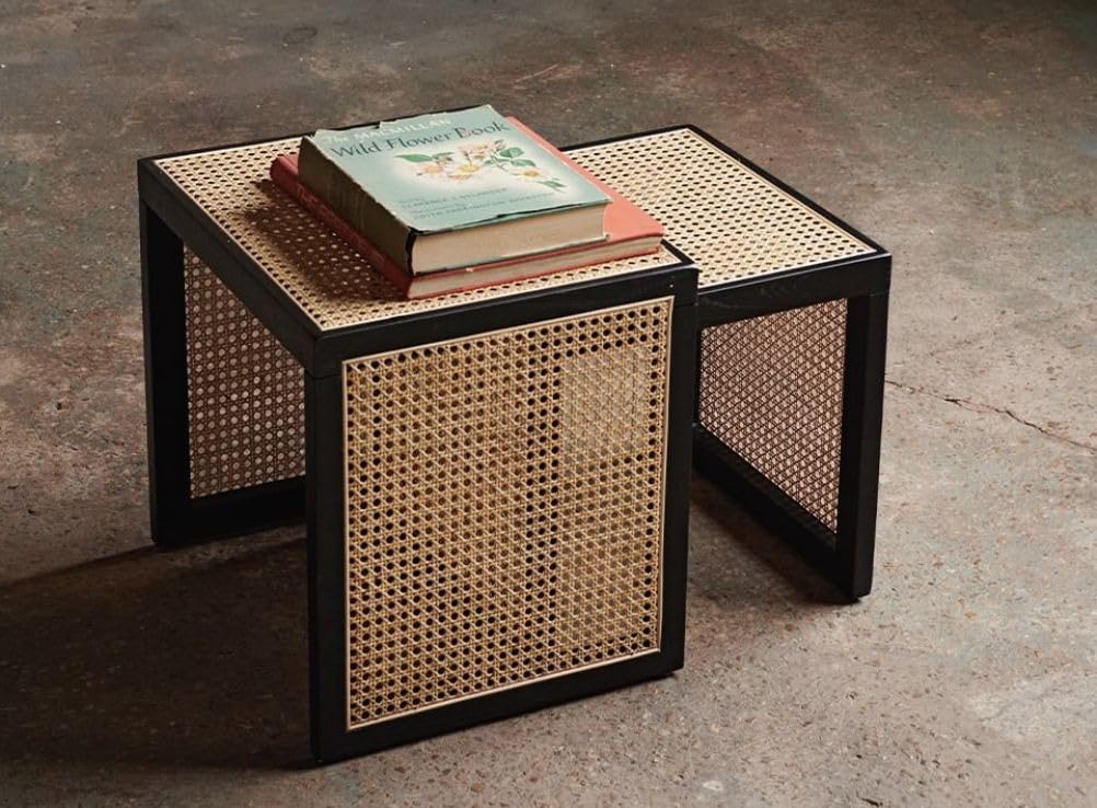 Wooden Coffee Table| End Table| Sofa SideTable| SideTable for Living Room| Rattan Cane Table (45x45) Black Set of 2-image-43