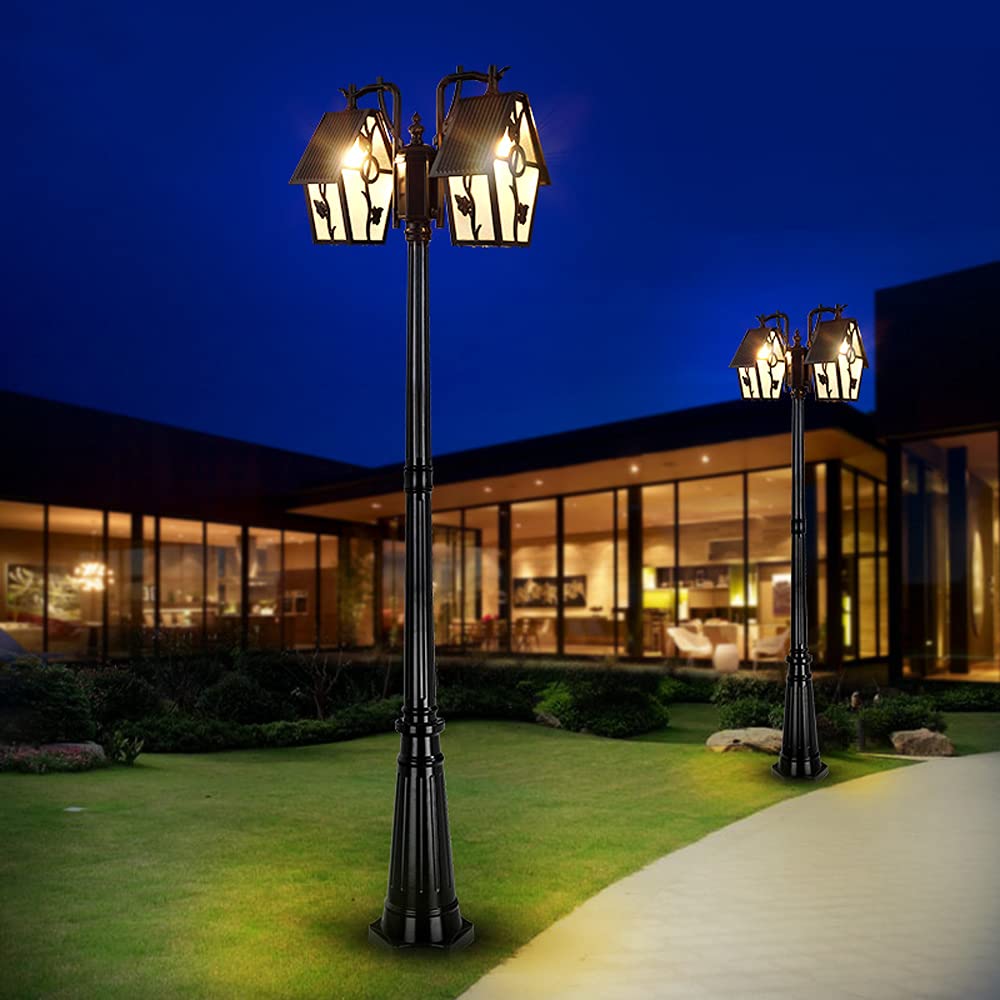 Lamp Post Lights Outdoor,Outdoor Column 2-Lights Black Aluminum Glass Road Lamps Traditional Victorian Exterior Watertight Patio Landscape Street (Height: 2M)