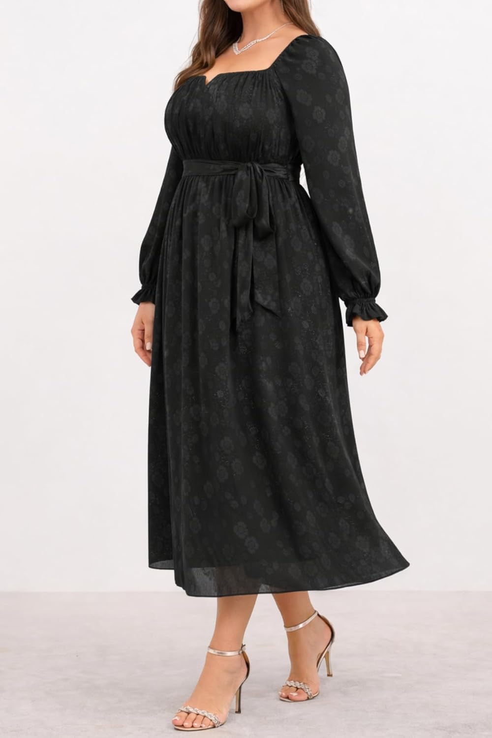 Women's Plus Size Fall Dress - Wedding Guest Long Sleeve Midi Semi Formal Square Neck Flowy Dresses - Image 4