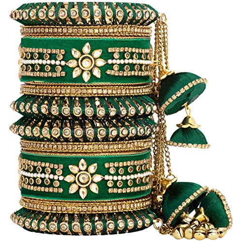 Image of Peora Velvet Matching Kundan Floral Silk Thread Chura Bangle Set Navratri Gift for Women (2.8 inch)
