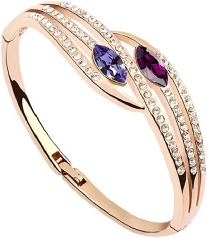 Crystals from Swarovski Purple Simulated Amethyst Bangle Bracelet 18 ct Rose Gold Plated for Women 6.9"