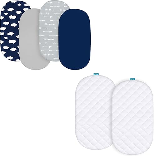 Protector de colchón de moisés, viscosa hecha de bambú y paquete de 4 sábanas de moisés compatibles con SNOO Smart Sleeper y Simmons Kids by The Bed