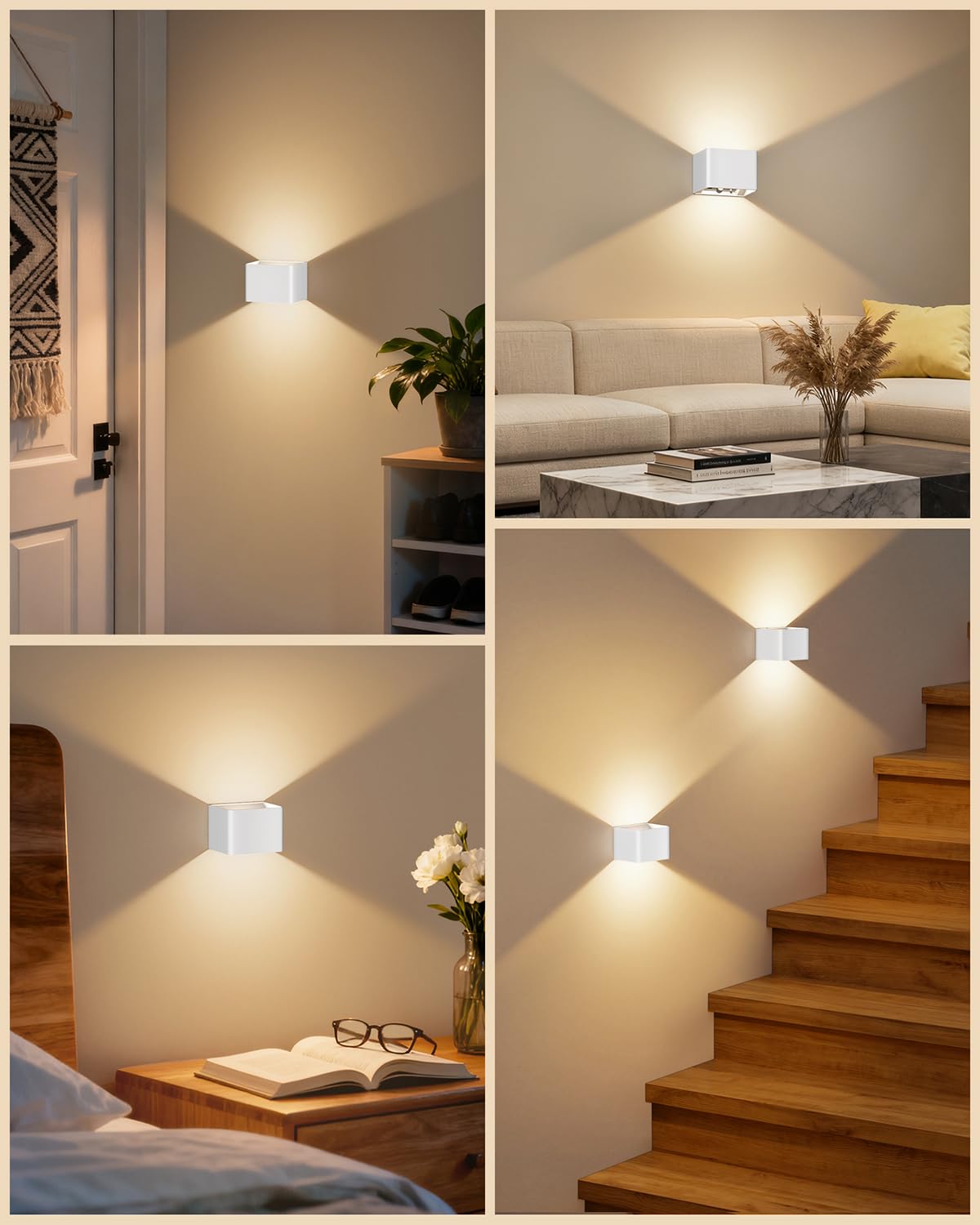 VIWAVE Applique da Parete Interno con Sensore di Movimento e Telecomando,Lampada con 3 Temperature di Colore e Luminosità Regolabile,Ricaricabile Bianco Wireless,Confezione da 4 Applique Led