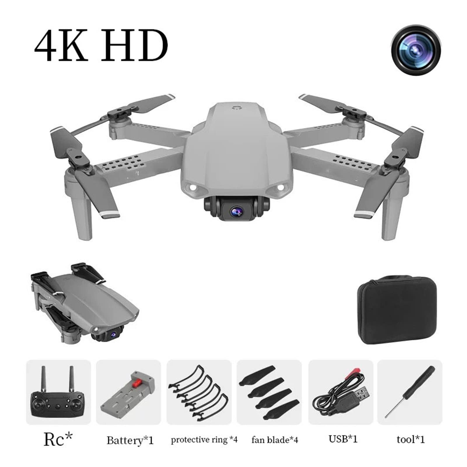 Drone Mini Drone 4K Podwójna kamera WiFi Transmisja na żywo Fotografia lotnicza Helikopter Składany quadcopter Drone Zabawka (Kolor : Podwójny aparat 2B b Rozmiar: 1) (4K HD szary 1)