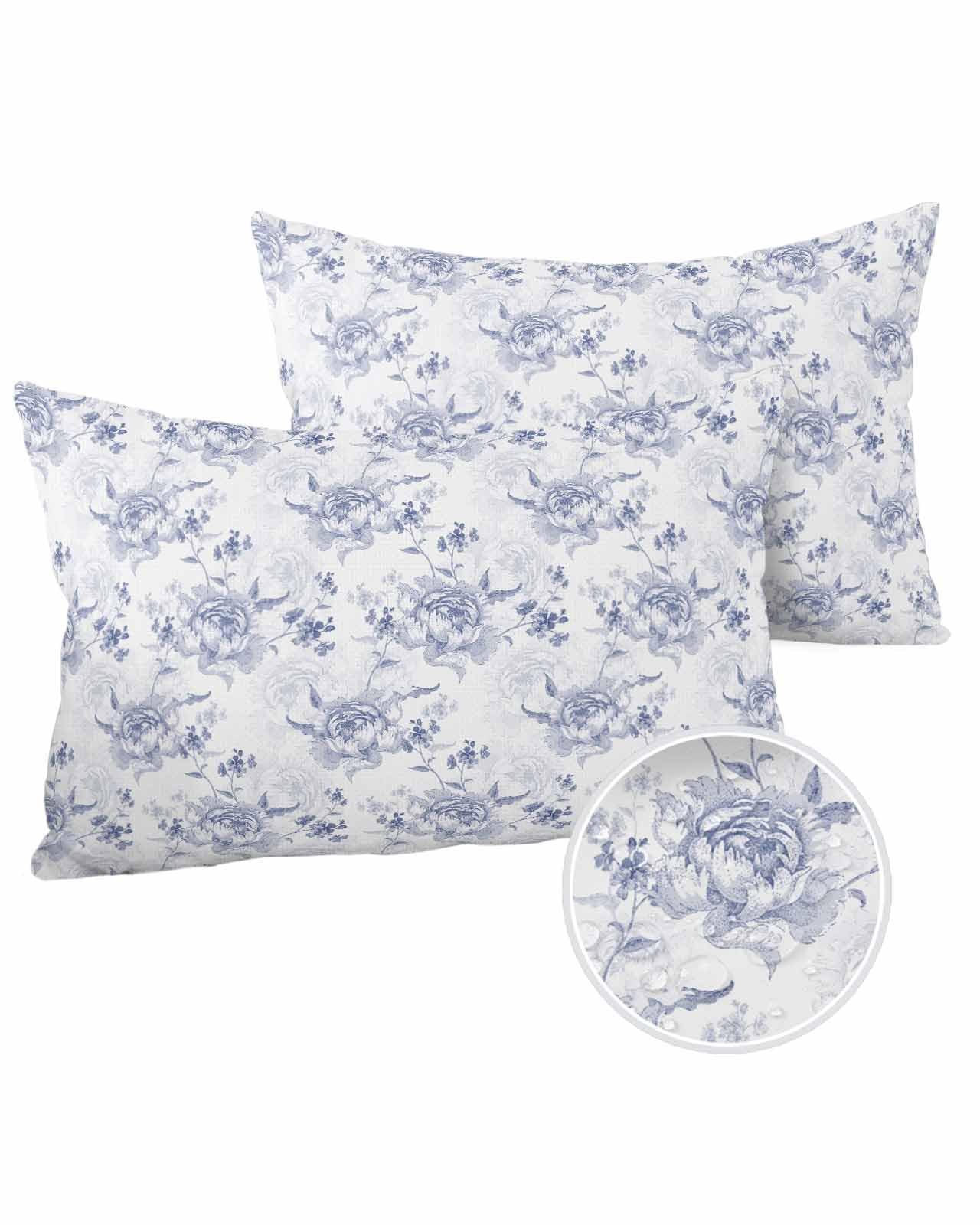 Boanket Lumbar Pillow Covers 12 x 20 in, Blue Spring Floral Waterproof Throw Pillow Cover Set of 2, Summer Botanical Elegant Flowers Home Decorative Rectangle Cushion Covers for Patio/Couch/Garden
