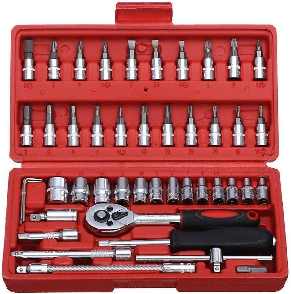 CRENTILA 46 In 1 Pcs Tool Kit & Hand Tool Kit Wrench Set Multi Purpose Combination Tool and Socket Set,Bike Tool Kit Set All Bike, Car Tool Kit Set (B0CHPQ66RX) Amazon Price History, Amazon Price Tracker
