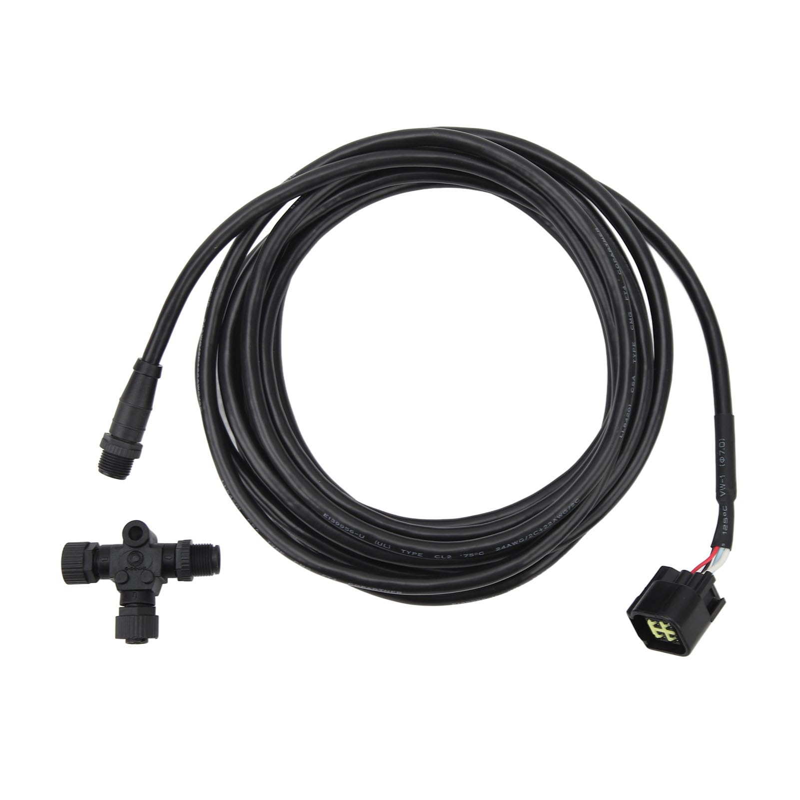 Cables NMEA 2000 de 4,5 m, cable troncal o de derivación NMEA 2000, cable impermeable IP67 de 5 pines con adaptador en T para interfaz de motor, negro, resistente al desgaste y de