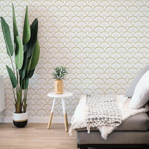 MelunMer Gold Geometric Wallpaper Peel and Stick 591In L 17.3In W Self Adhesive Removable Wallpaper for Bedroom/Bathroom Waterproof Gold Contact Paper by MelunMer - Image 5