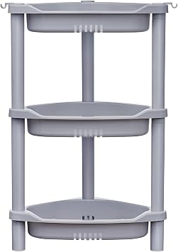 ELYKEN Corner Shower Caddy Standing, 3 Tier Plastic Shower Organizer, Grey