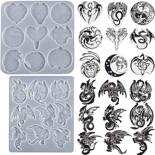 HyzaPhix 2PCS Dragon Silicone Mould Keychain Resin Moulds