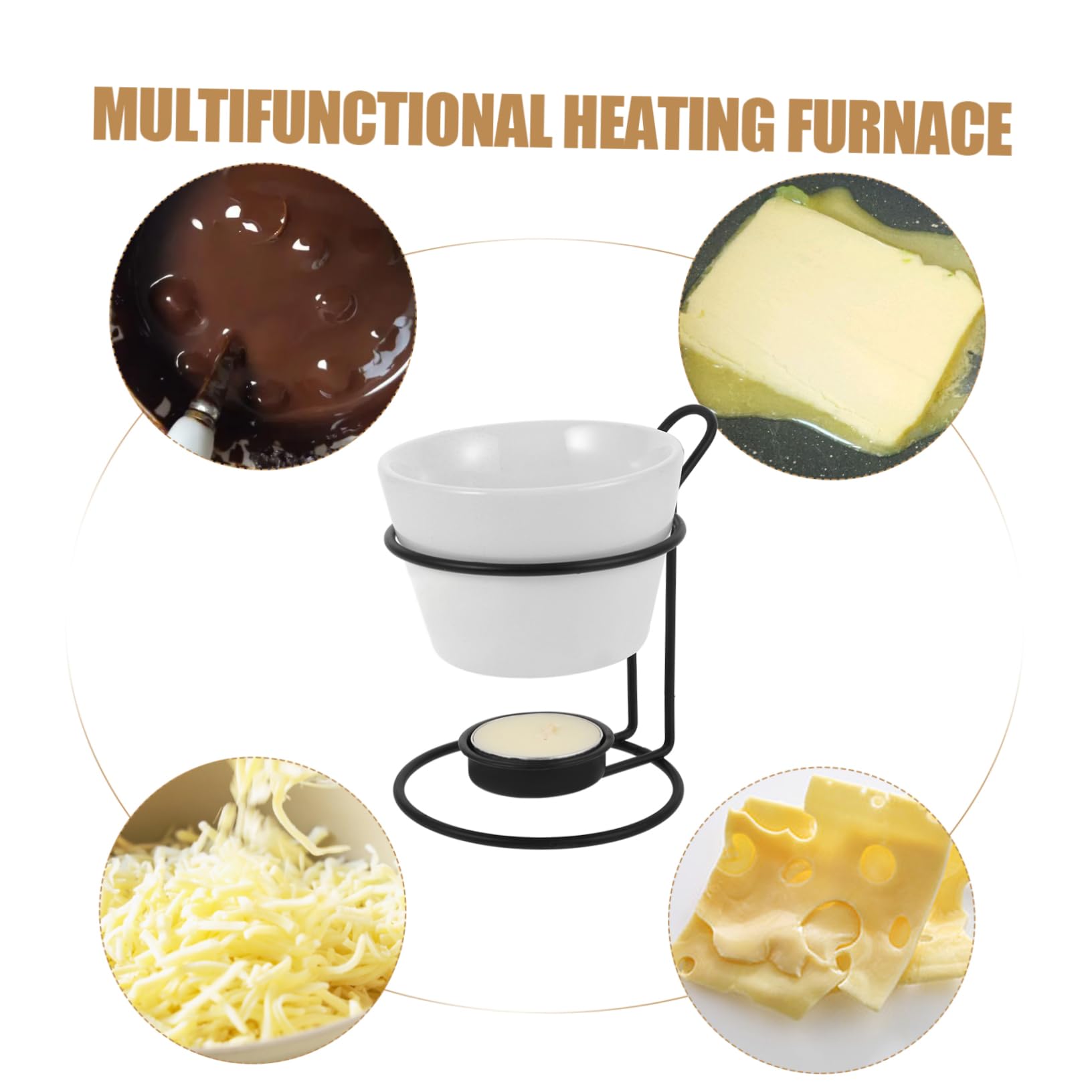 JECOMPRIS 2-piece Ceramic Butter Warmer Set for Cheese Chocolate Multifunction Pot Iron Rack Easy to Use Safe Material for Daily Use