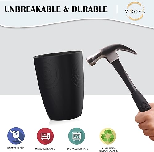 Miniatura 4 de Wrova Vasos de paja de trigo, 8 unidades, buena alternativa a los vasos reutilizables de plástico de 12 onzas, vasos irrompibles para beber